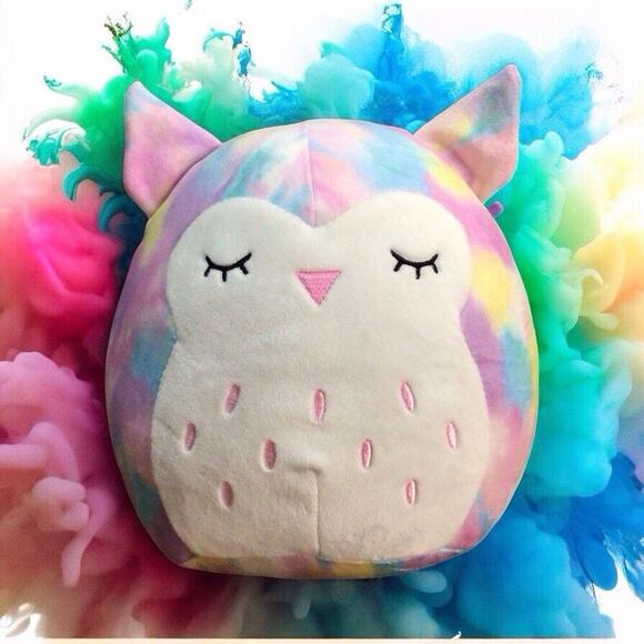 Squishmallow Lesedi Owl 8" Pastel Paintbrush Plush Sleepy Animal Tie Dye - Picture 1 of 7